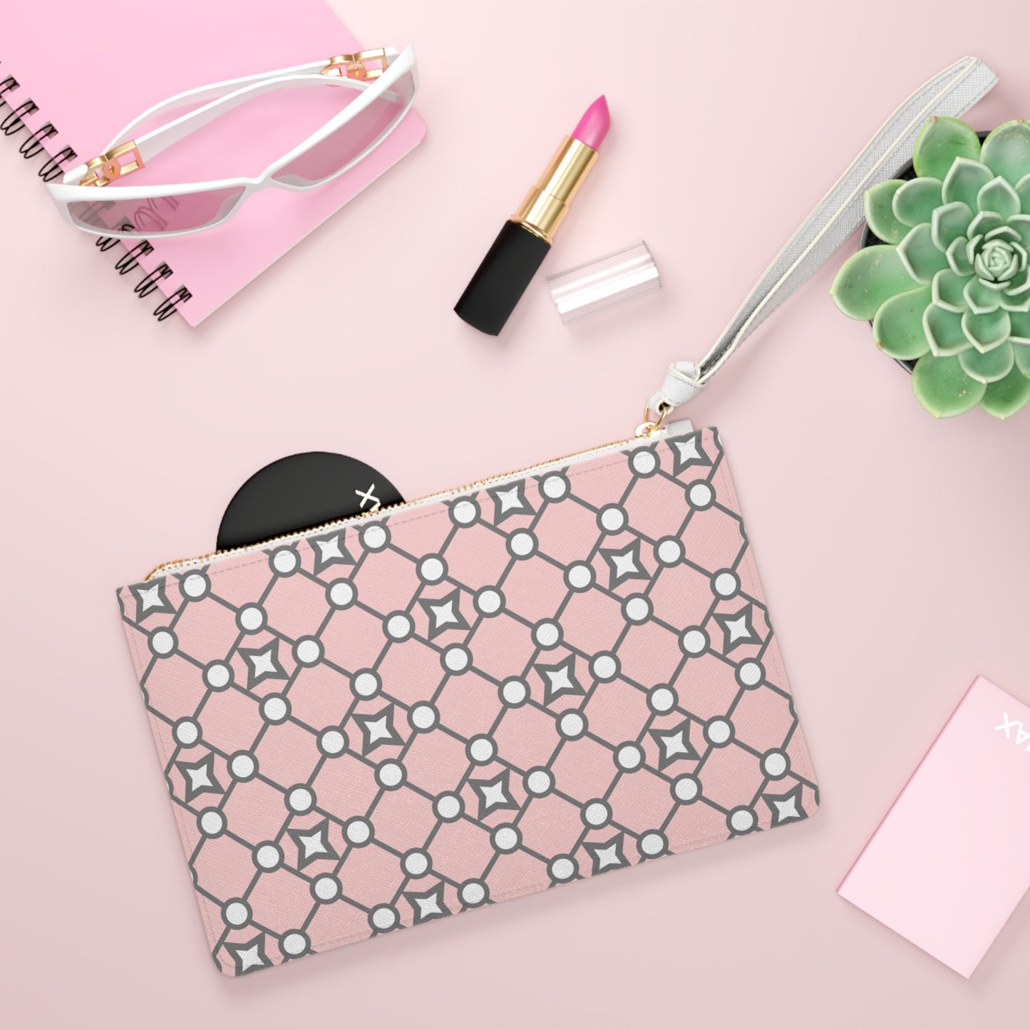 Clutch Bag - Chic Pink Circles and Stars