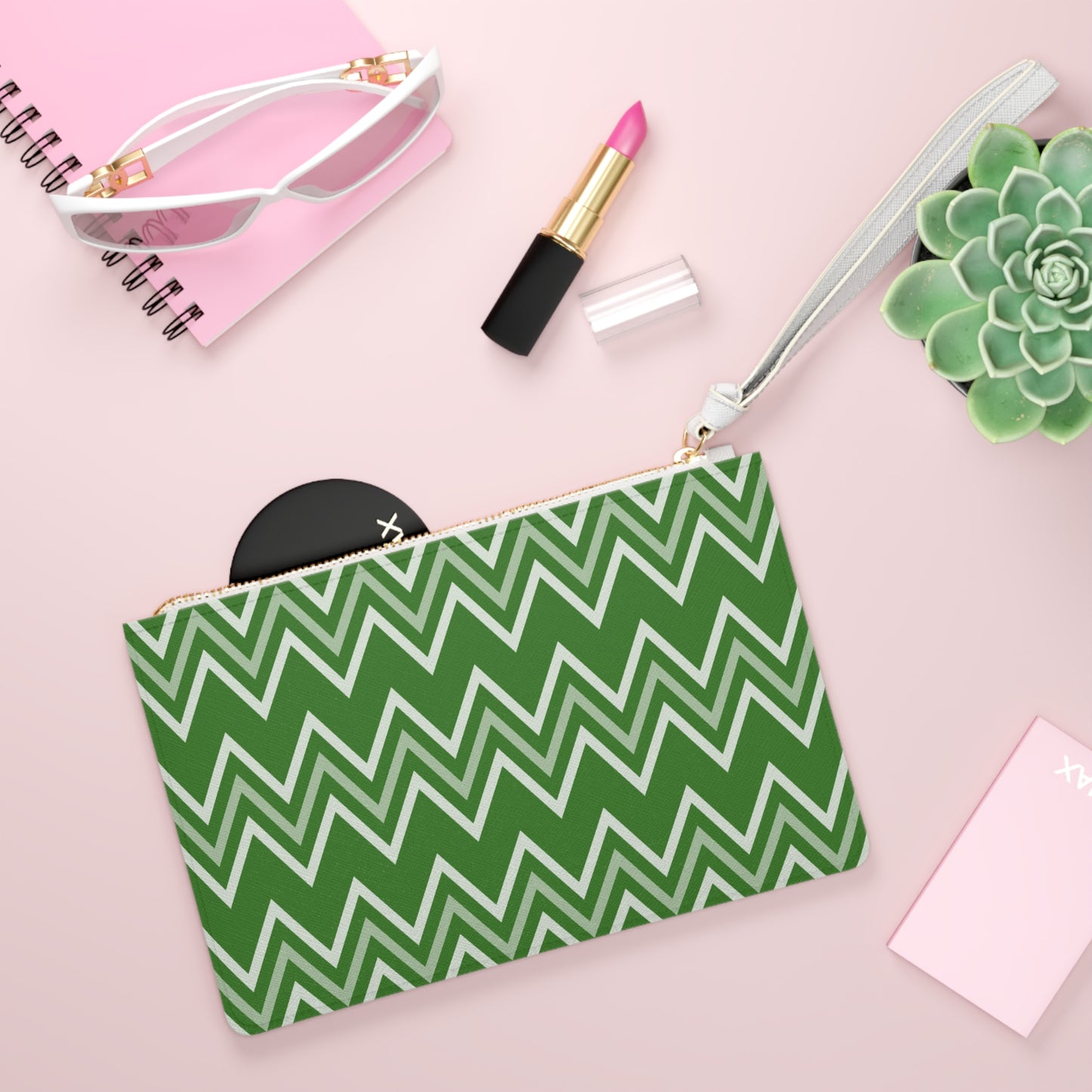 Clutch Bag - Green Zigzag