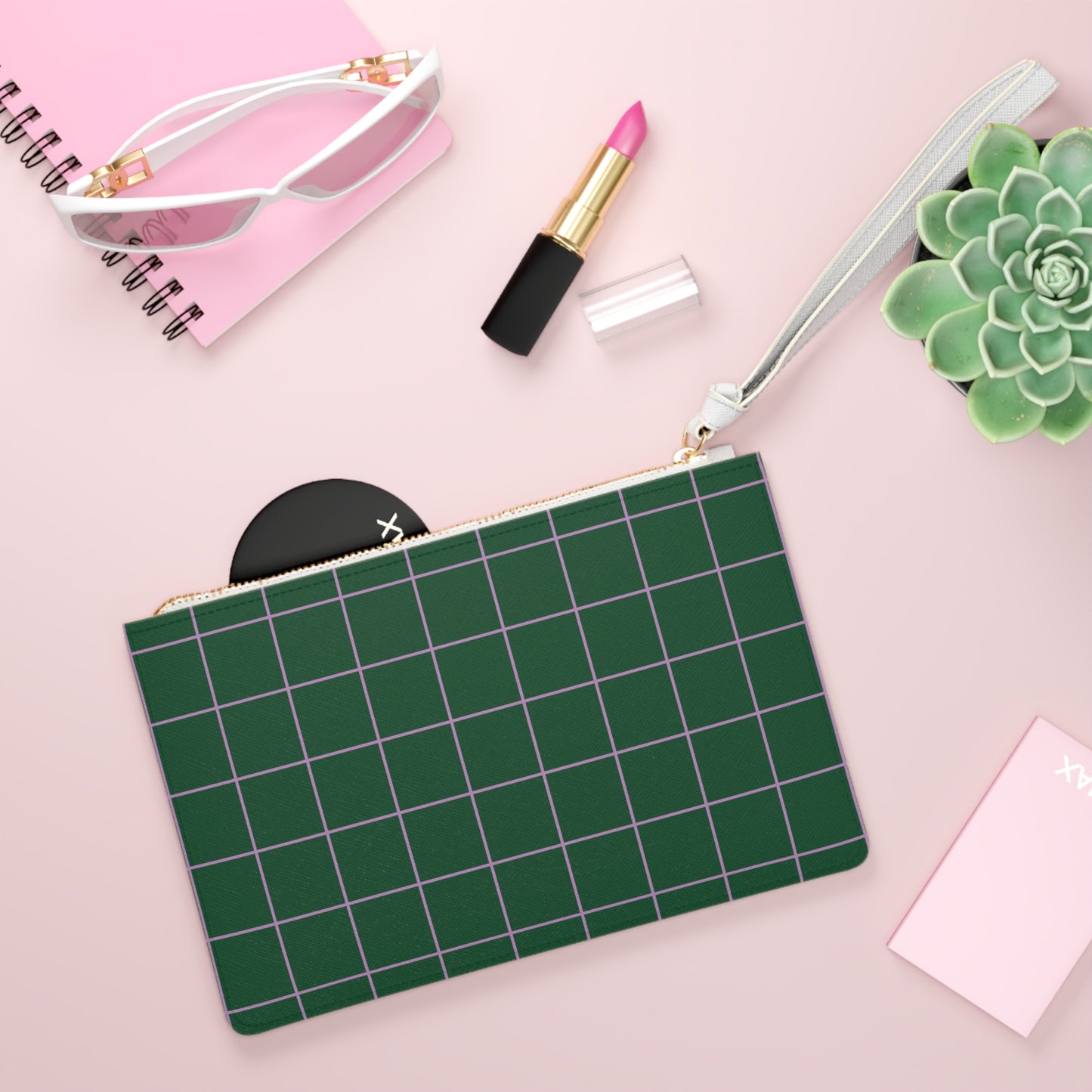 Clutch Bag - Stylish Green Grid Pattern