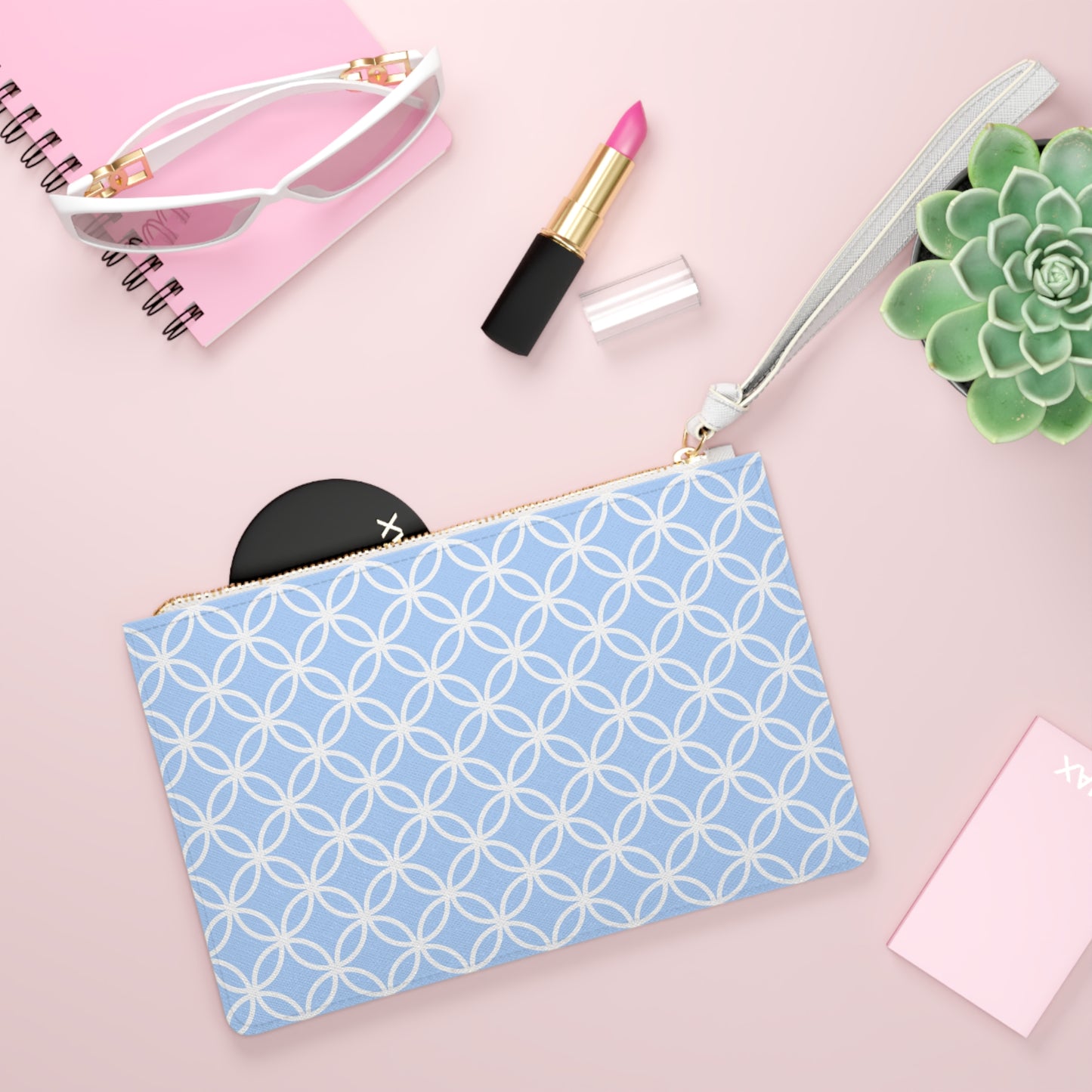 Clutch Bag - Light Blue and White Geometric Circles