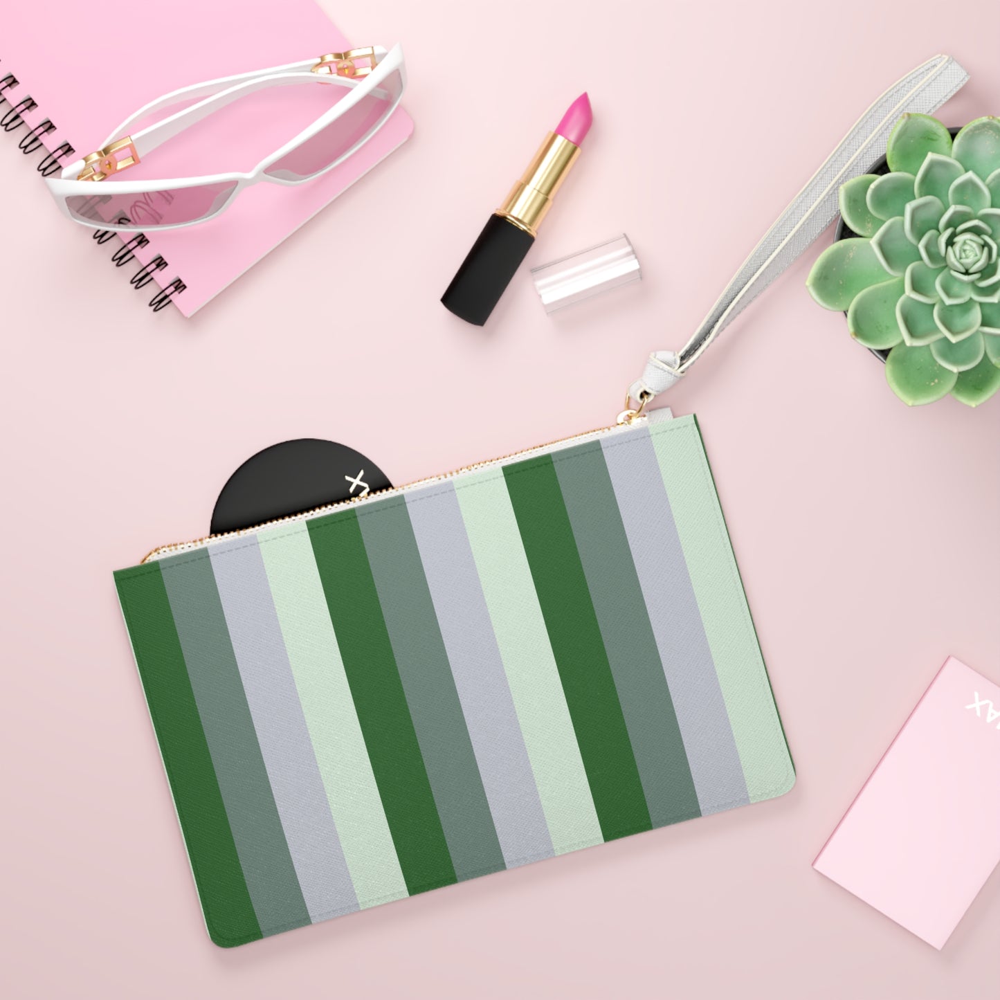 Clutch Bag - Stylish Green Stripes