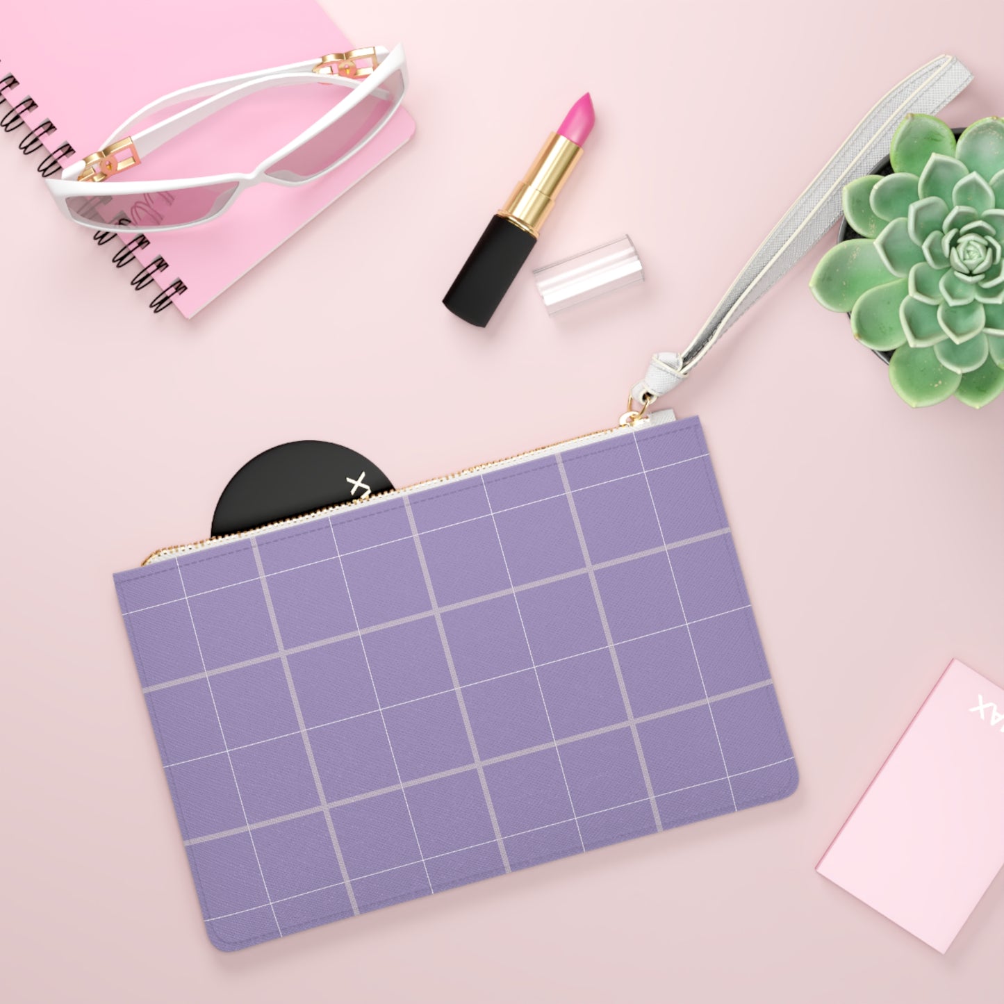 Clutch Bag - Stylish Lavender Grid Pattern