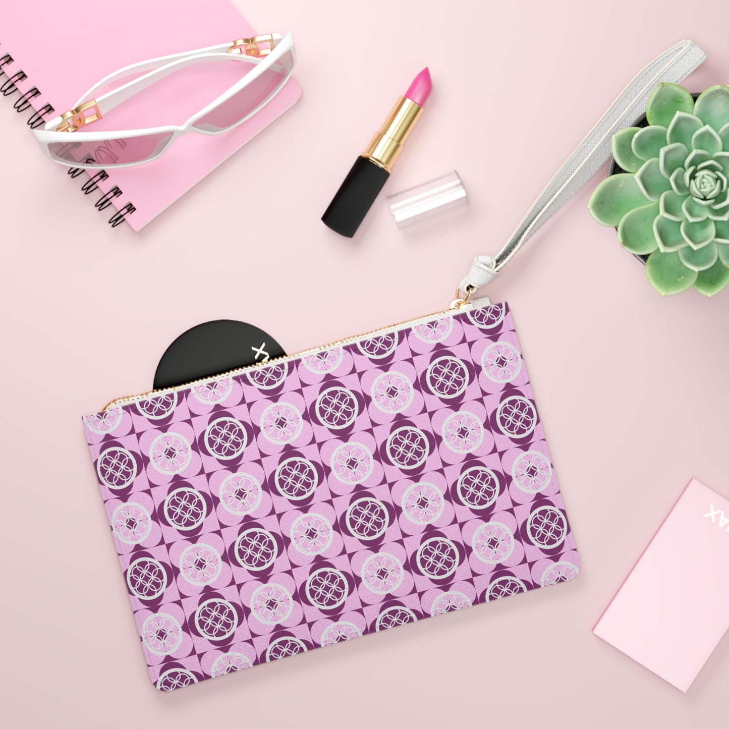 Clutch Bag - Vibrant Pink Geometric Floral