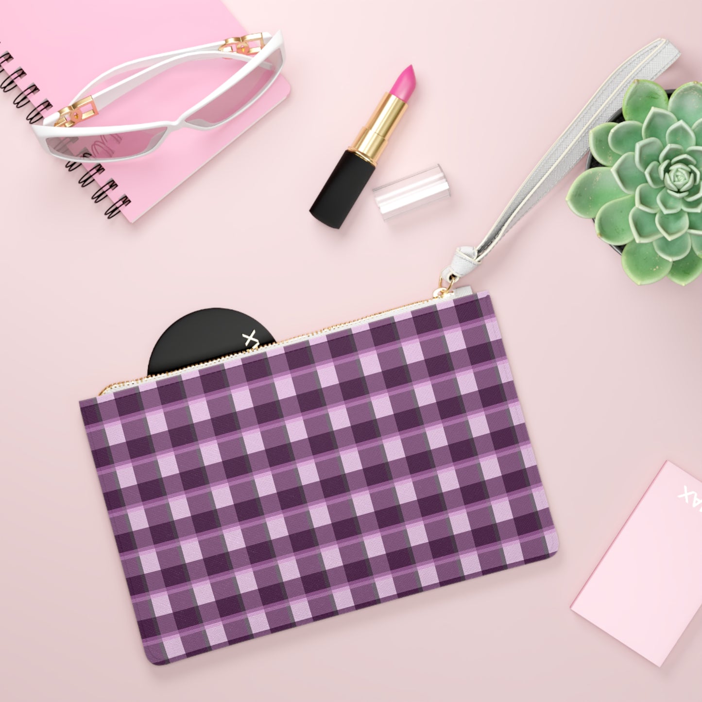 Clutch Bag - Pink and Grey Plaid