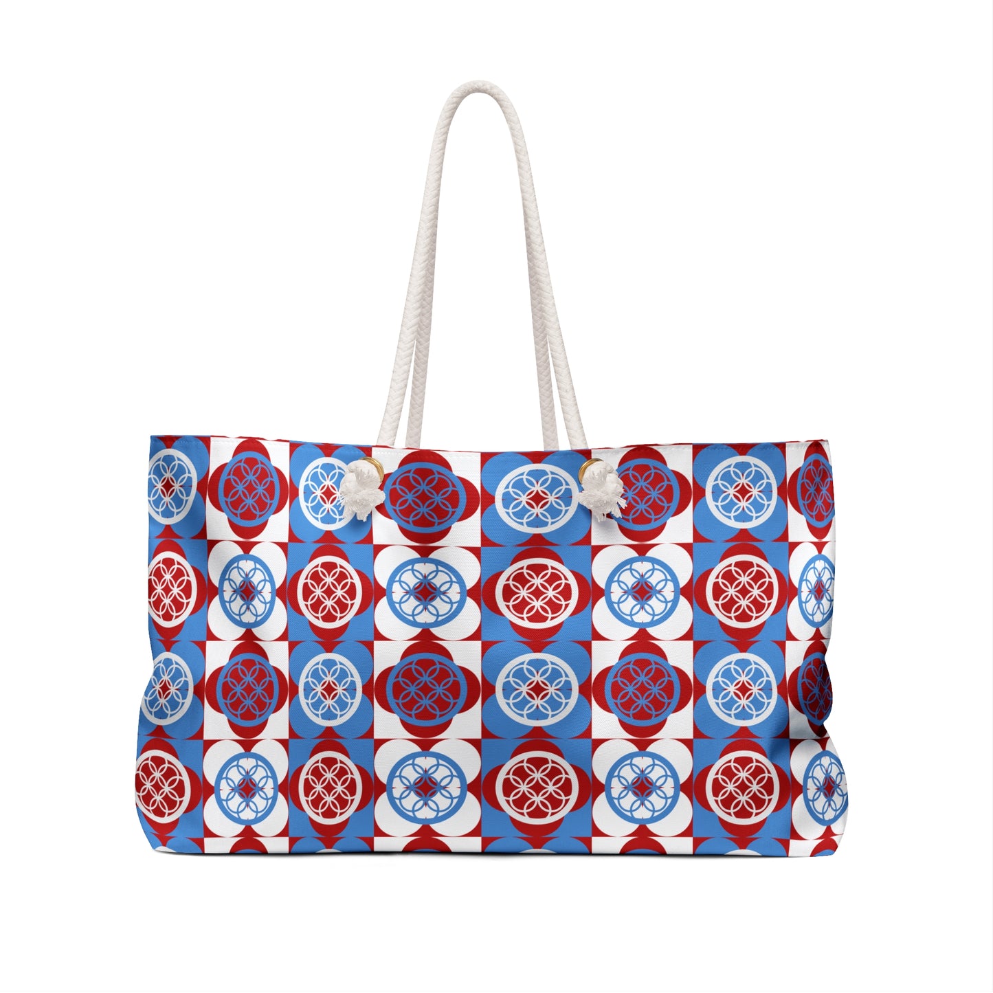 Weekender Bag - Red White Blue Geometric Floral