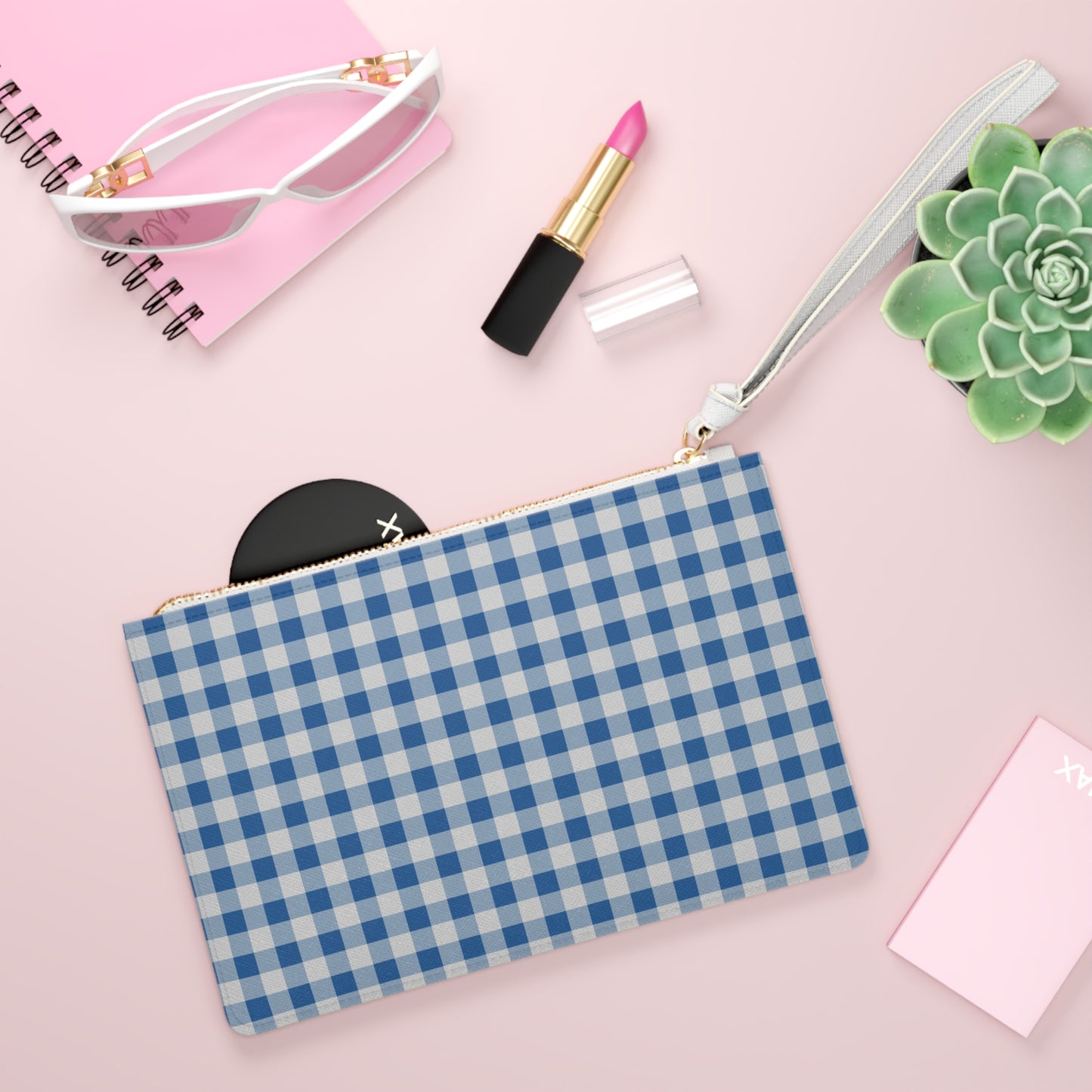Clutch Bag - Grey and Blue Plaid