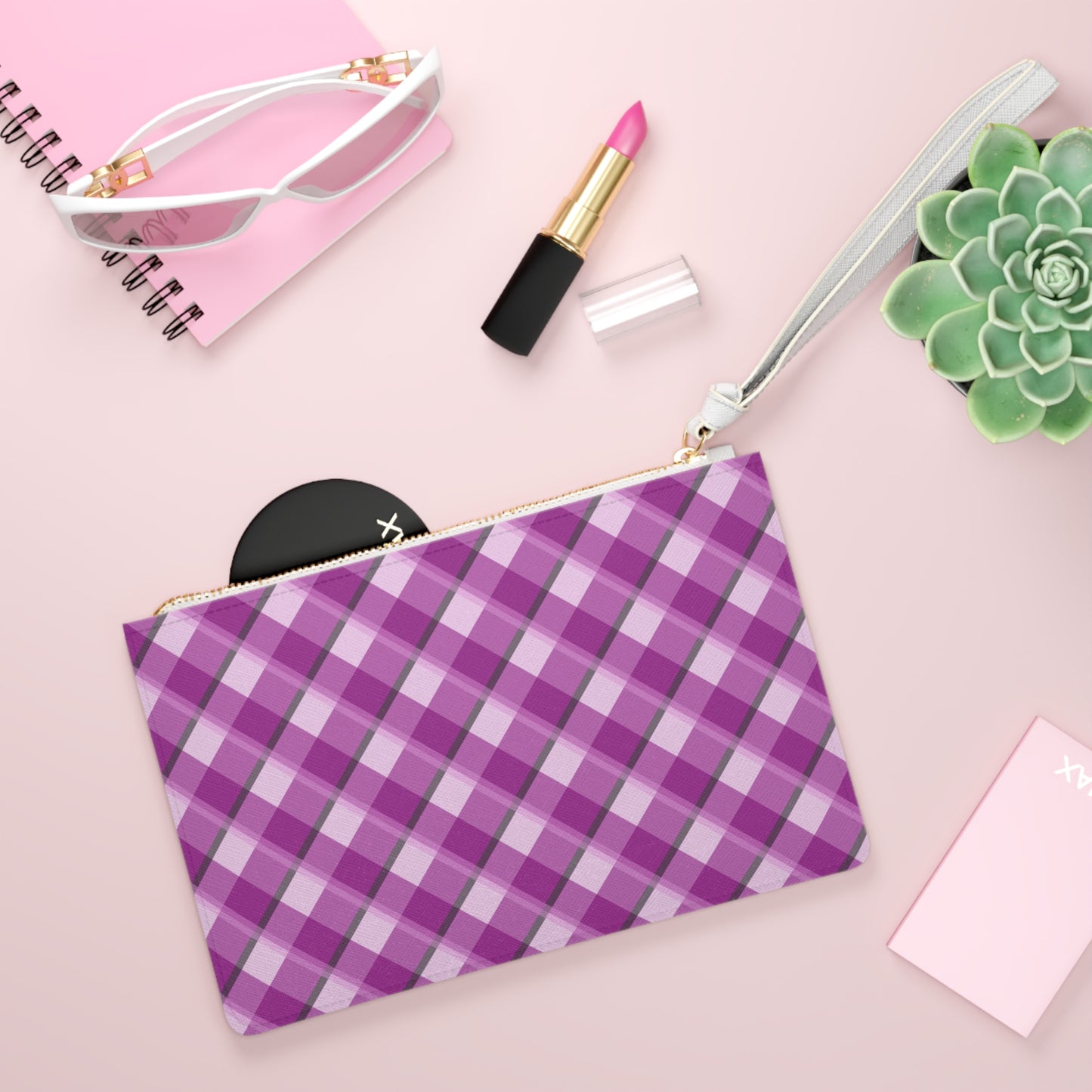 Clutch Bag - Pink and Purple Diamond Plaid
