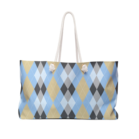 Weekender Bag - Blue and Tan Argyle