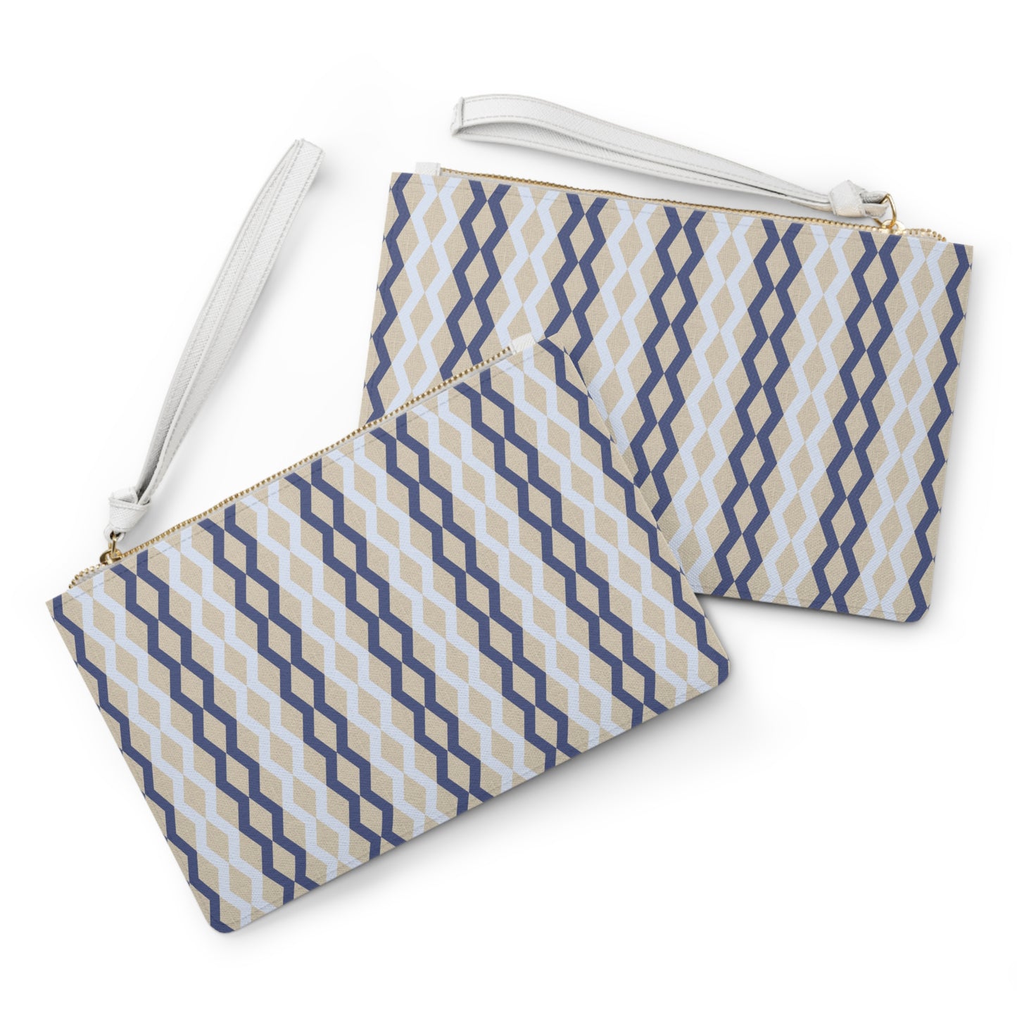 Clutch Bag - Blue Geometric on Linen-look
