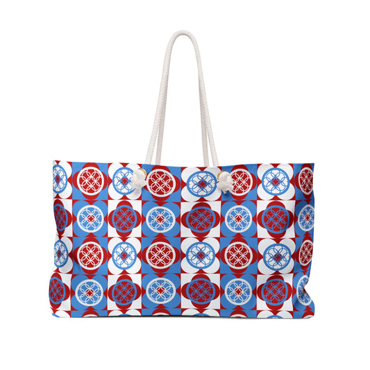 Weekender Bag - Red White Blue Geometric Floral